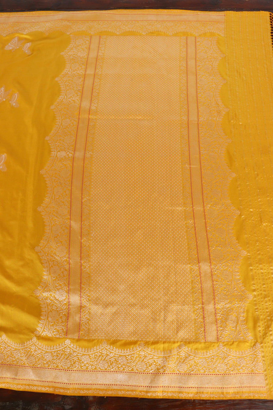Yellow Butterfly Buti Banarasi Katan Silk Handwoven Saree