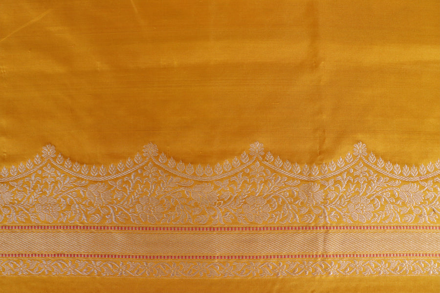 Yellow Butterfly Buti Banarasi Katan Silk Handwoven Saree