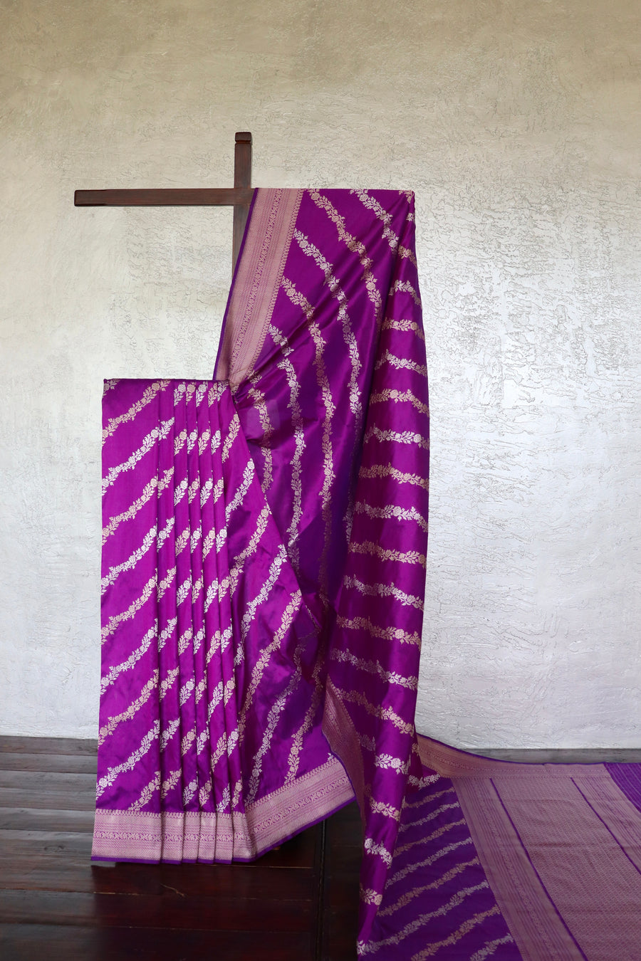 Purple Aada Jangla Pure Katan Silk Banarsi Saree