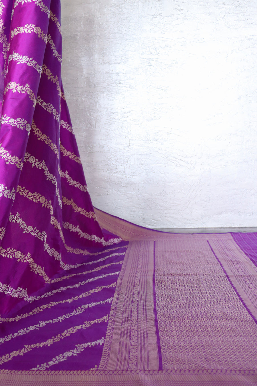 Purple Aada Jangla Pure Katan Silk Banarsi Saree