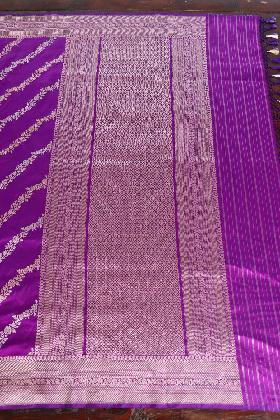 Purple Aada Jangla Pure Katan Silk Banarsi Saree