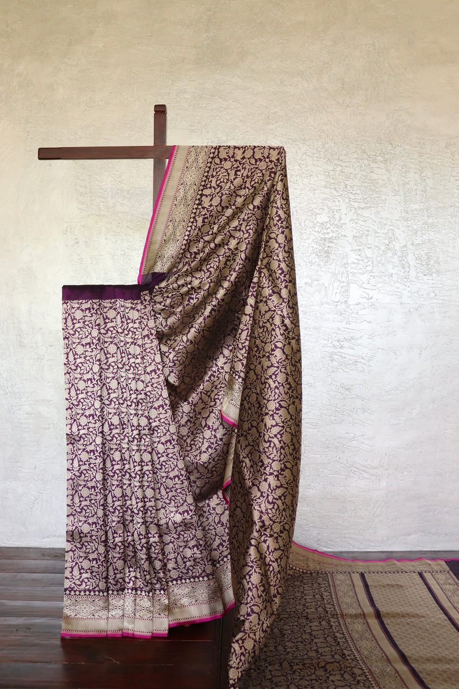 Purple Shikargah Pure Silk Handloom Banarasi Saree