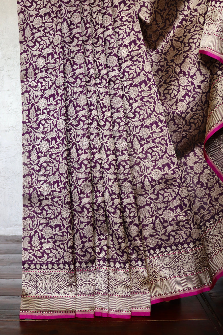 Purple Shikargah Pure Silk Handloom Banarasi Saree