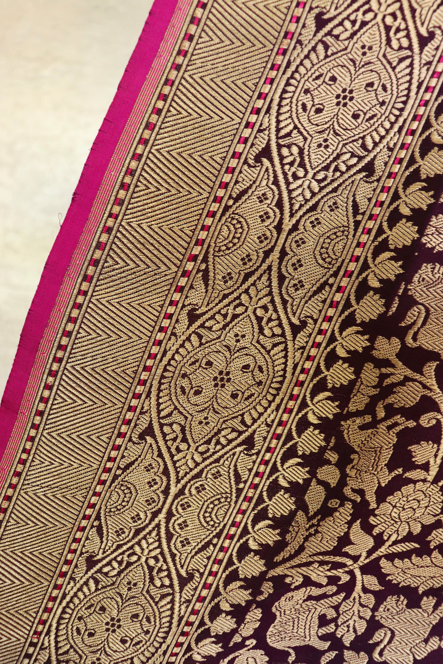 Purple Shikargah Pure Silk Handloom Banarasi Saree