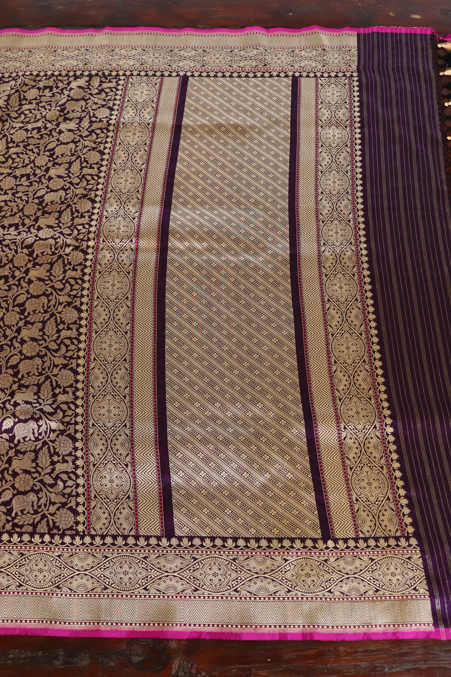 Purple Shikargah Pure Silk Handloom Banarasi Saree