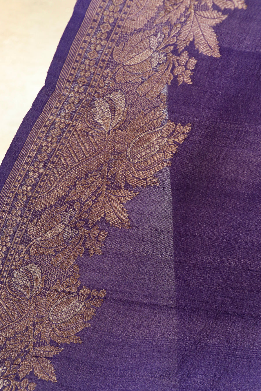 Violet Tussar Silk  Handloom Banarasi Saree