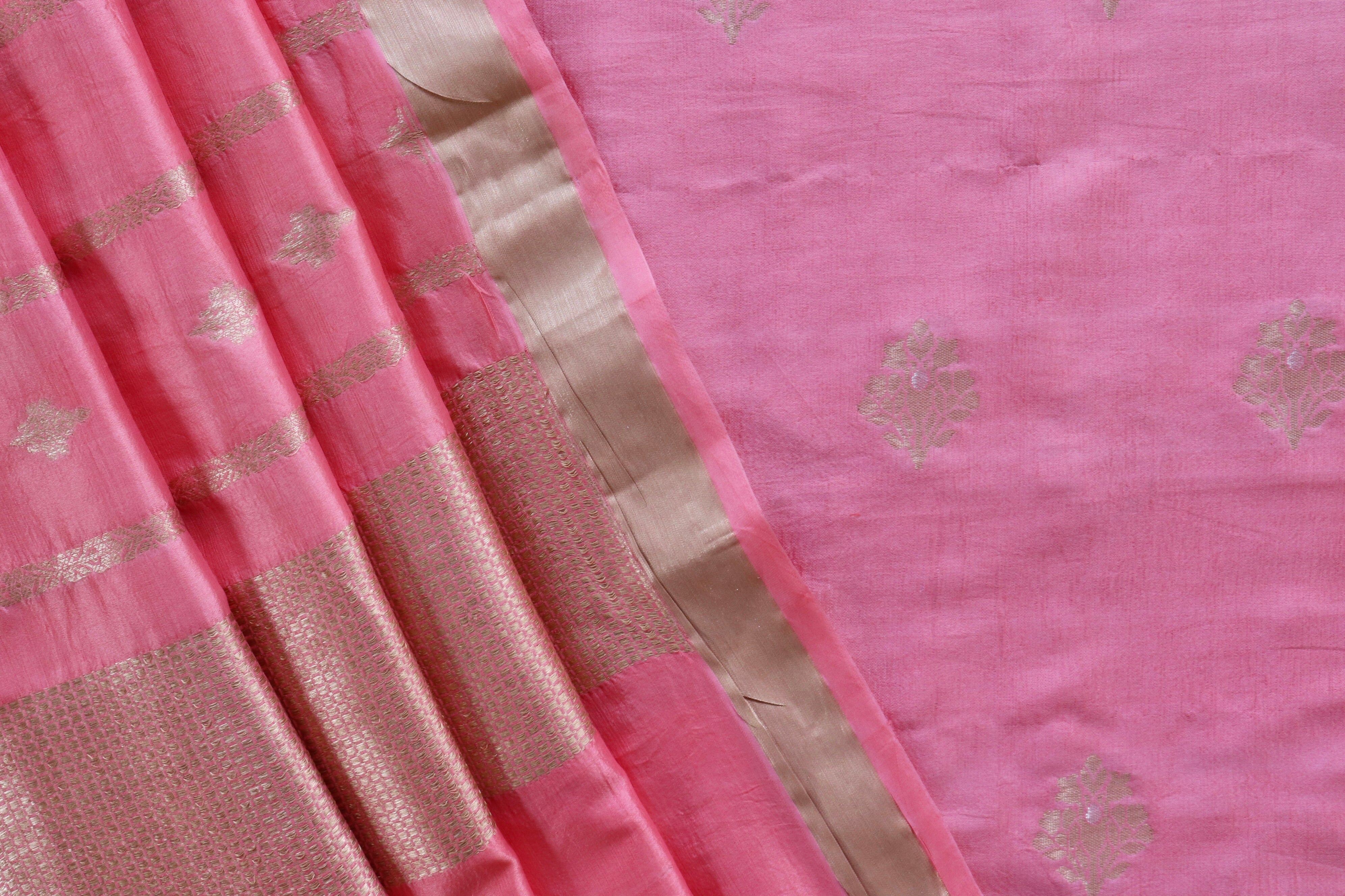 Baby Pink Chiniya Silk Handloom Banarasi Suit Set