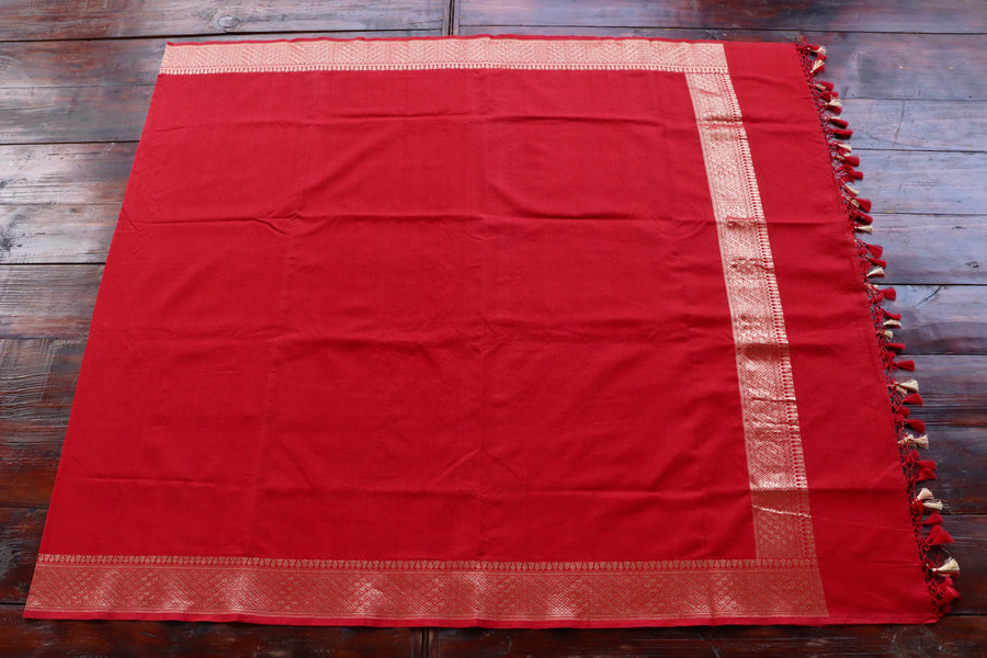 Red Zari Border Pure Cotton Handloom Banarasi Dupatta