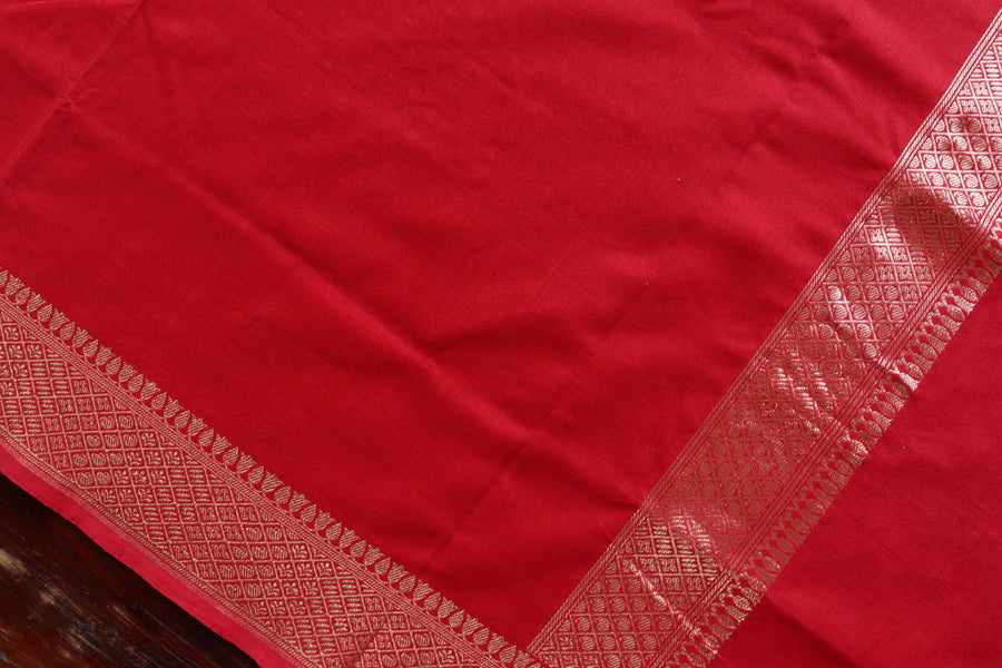 Red Zari Border Pure Cotton Handloom Banarasi Dupatta