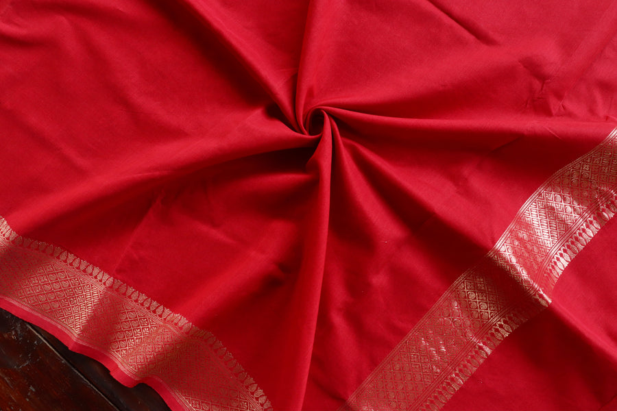 Red Zari Border Pure Cotton Handloom Banarasi Dupatta