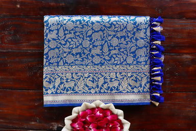 Teal Shikargah Pure Silk Handloom Banarasi Saree