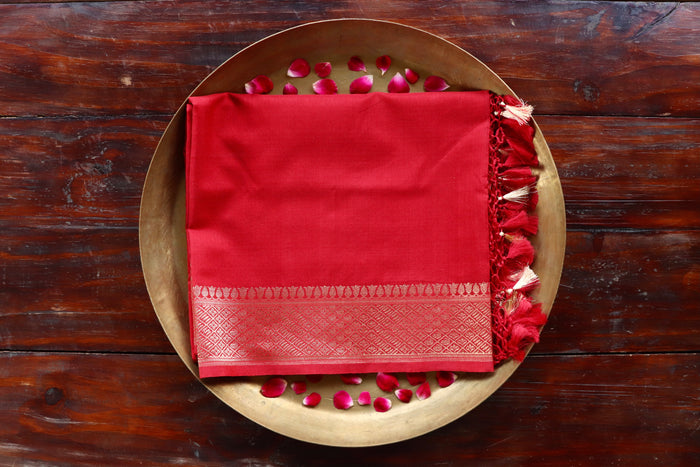 Red Zari Border Pure Cotton Handloom Banarasi Dupatta