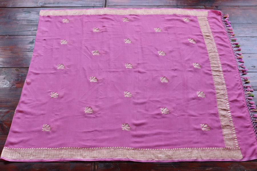 Mauve Bird Buti Kadhua Georgette Silk Handloom Dupatta – view 5