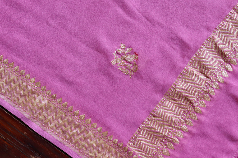 Mauve Bird Buti Kadhua Georgette Silk Handloom Dupatta – view 4