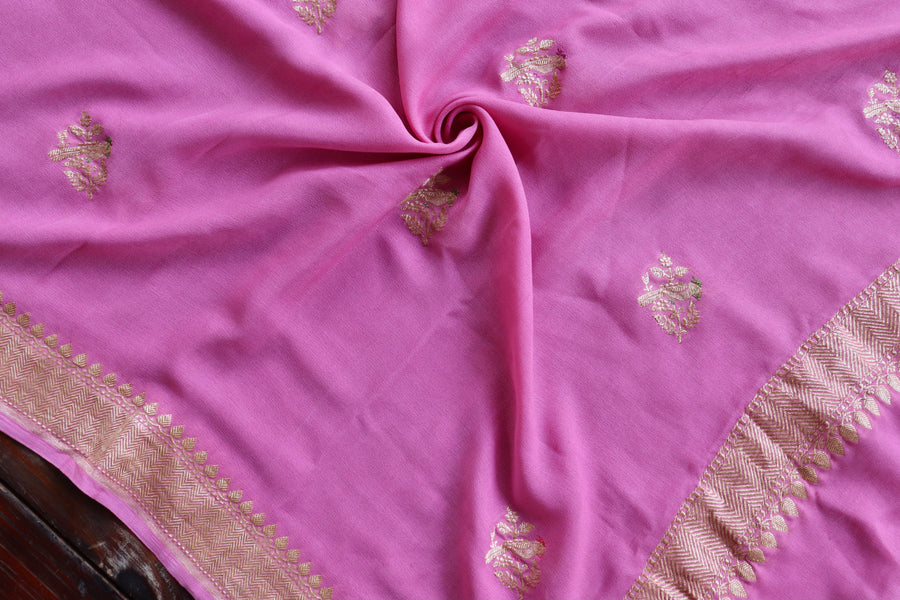 Mauve Bird Buti Kadhua Georgette Silk Handloom Dupatta – view 2