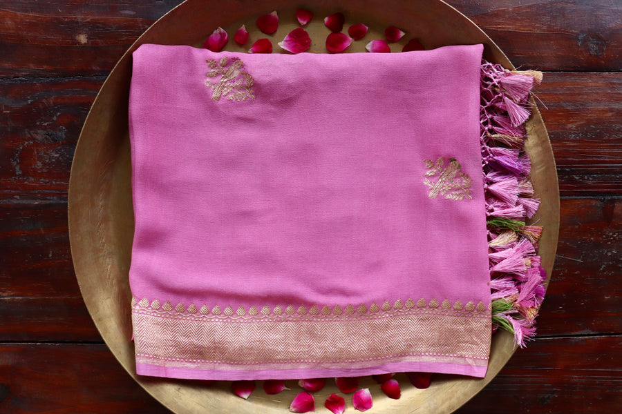 Mauve Bird Buti Kadhua Georgette Silk Handloom Dupatta – view 6