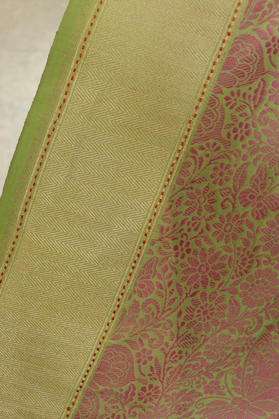 Pista Green & Pink Butterfly Resham Banarasi Tanchoi | Stuti Weaves