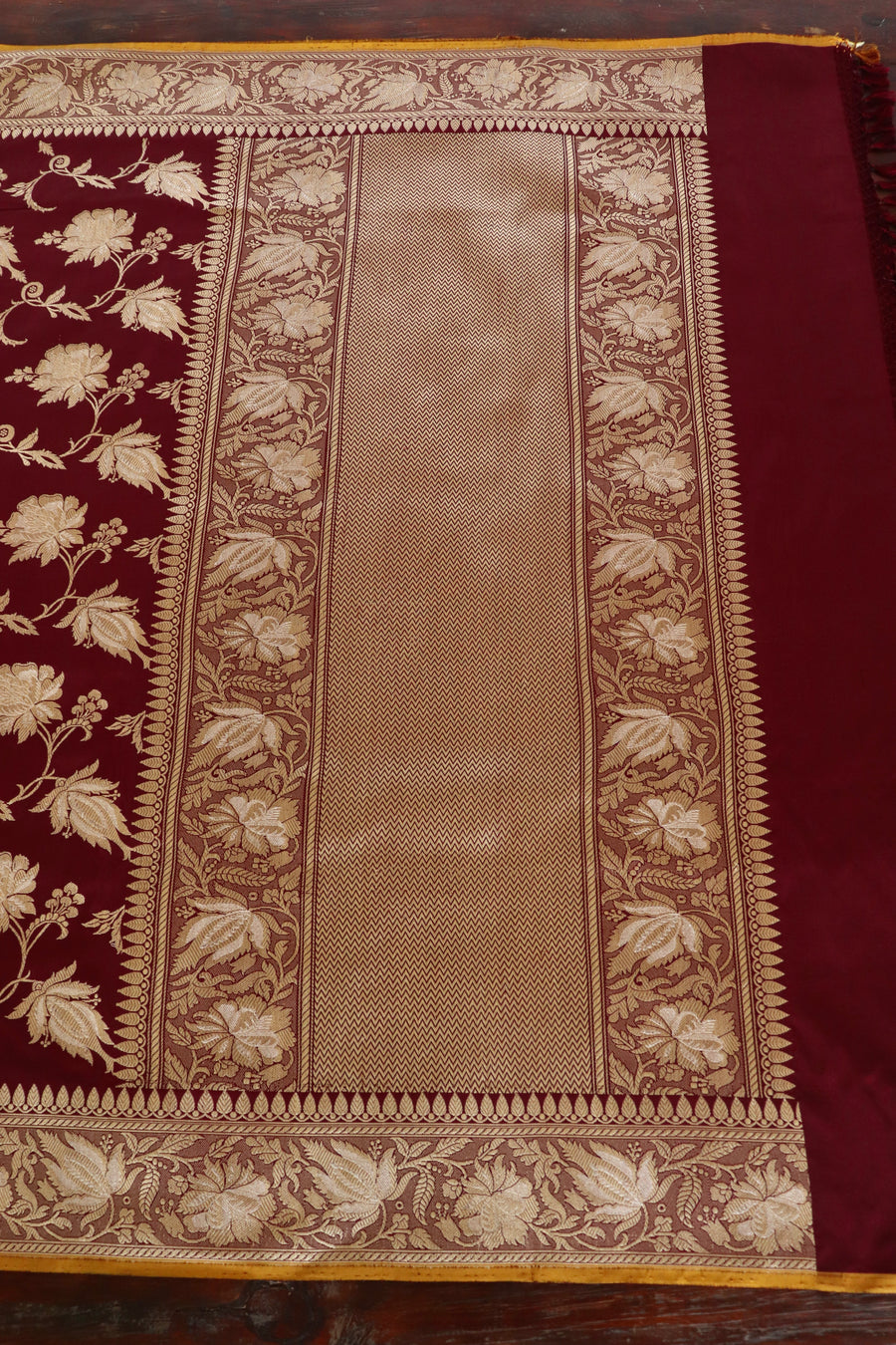 Maroon Chinar Jangla Pure Silk Handloom Banarasi Saree