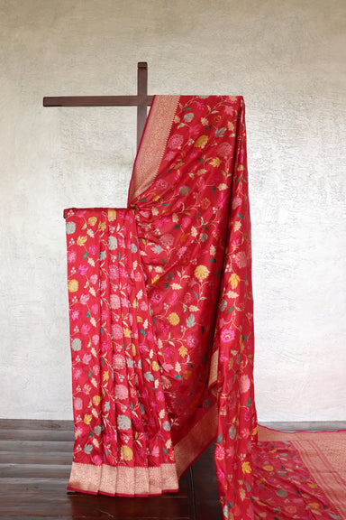 Red Kimkhab Pure Silk Banarasi Handloom Saree – view 2