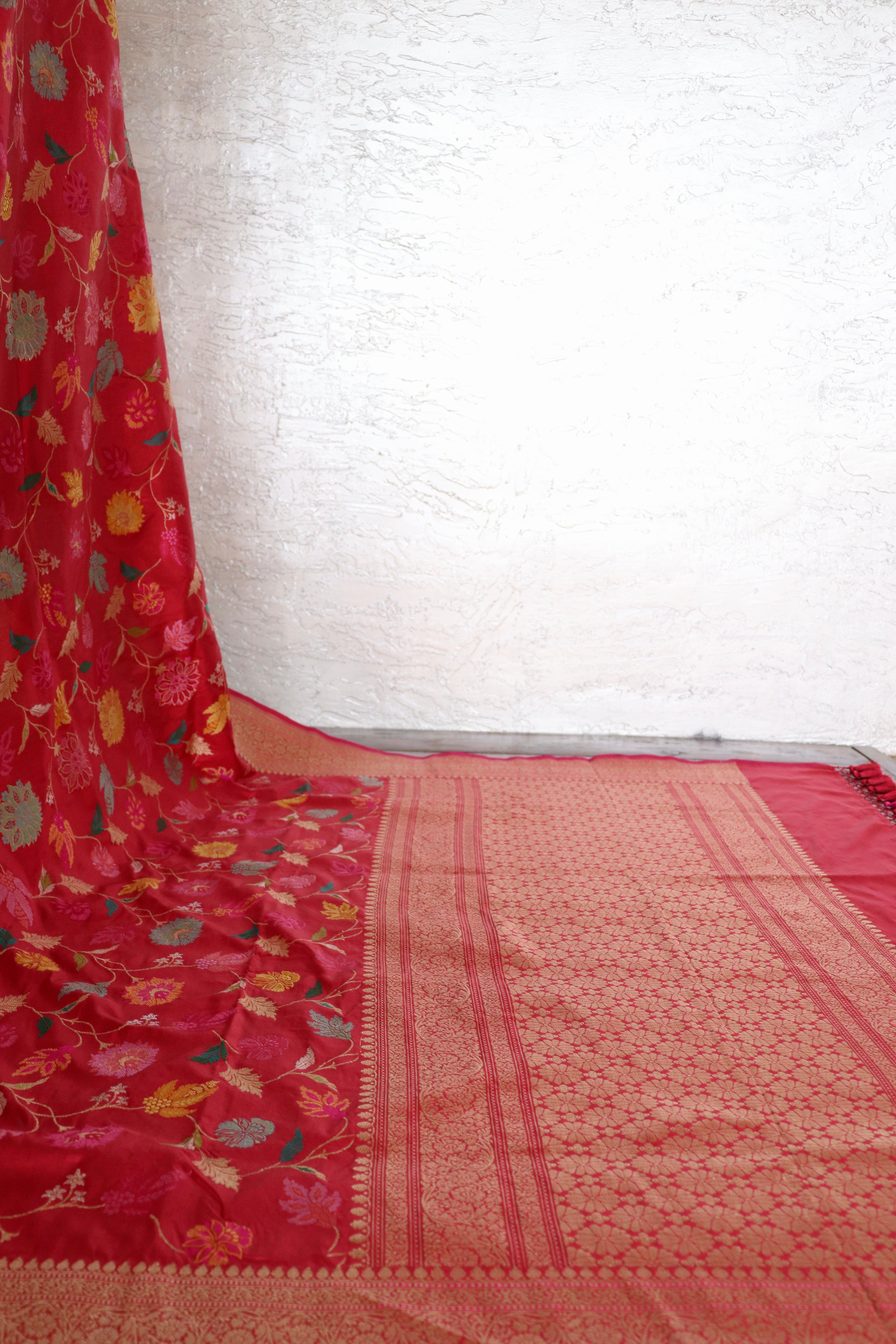 Red Kimkhab Pure Silk Banarasi Handloom Saree