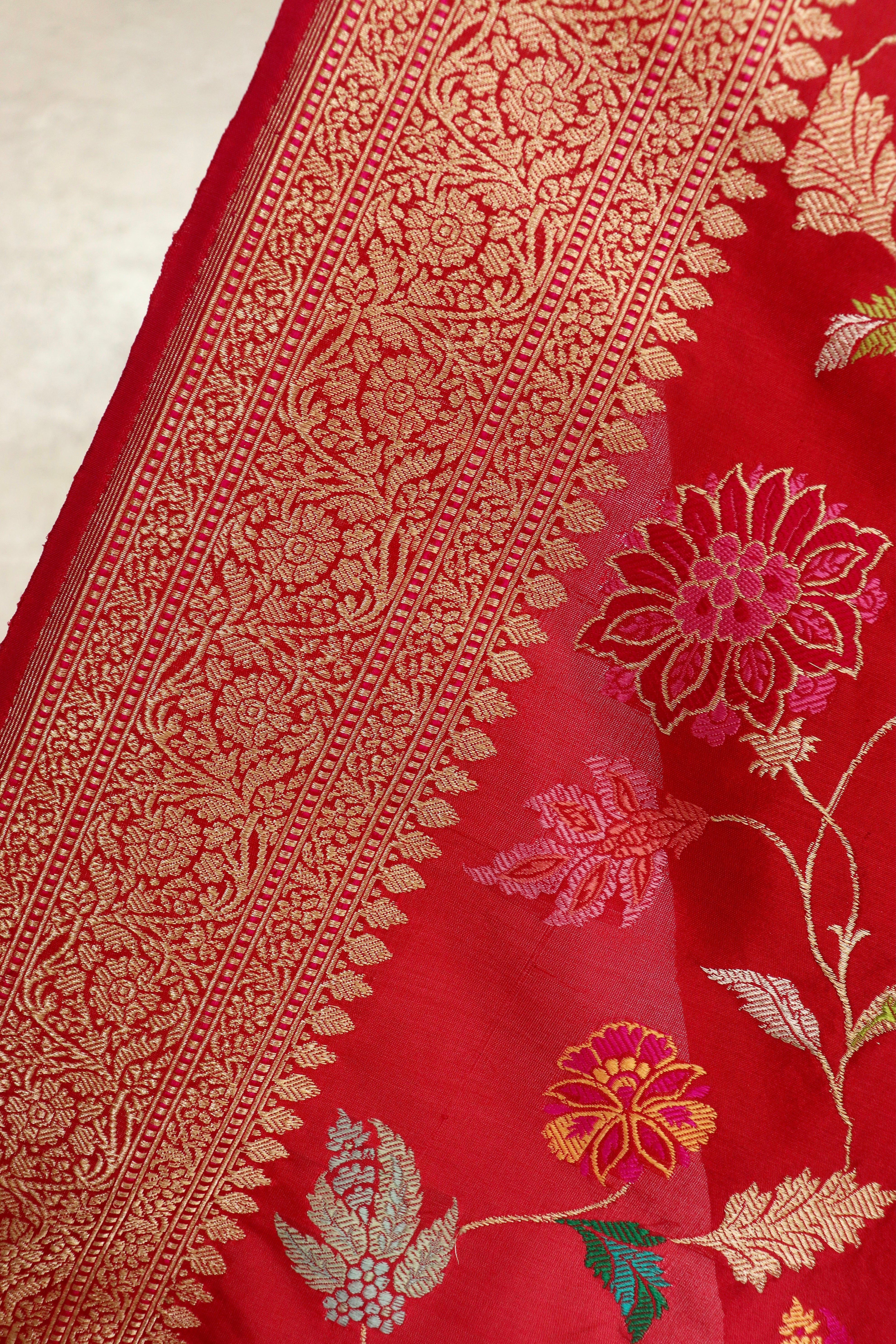 Red Kimkhab Pure Silk Banarasi Handloom Saree