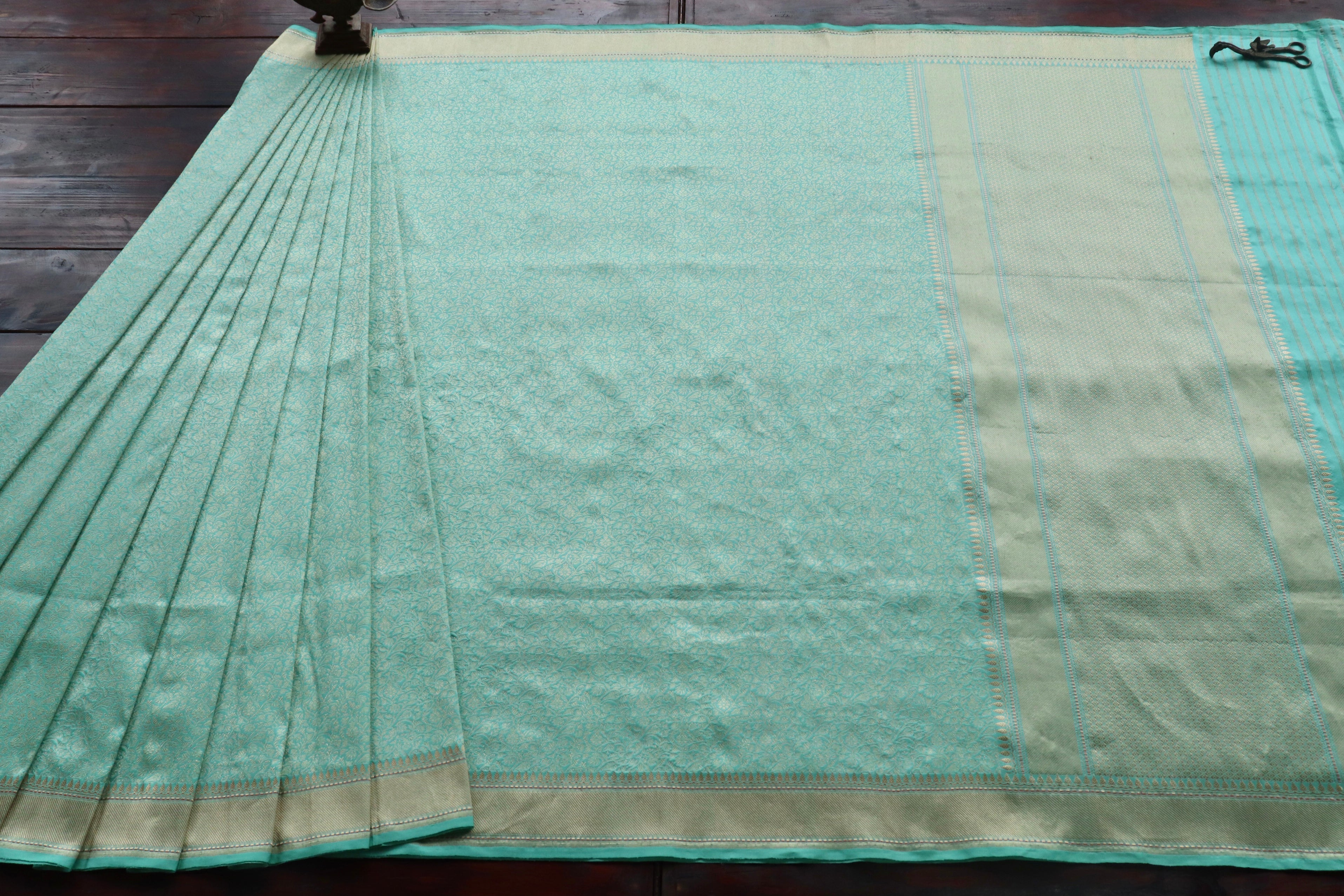 Sea Green Tanchoi Pure Silk Handloom Banarasi Saree