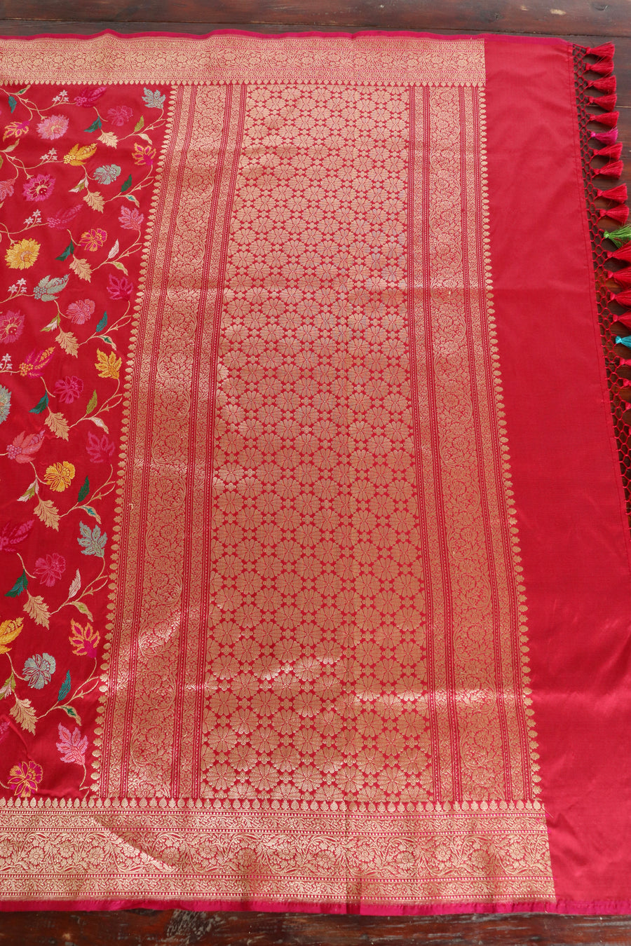 Red Kimkhab Pure Silk Banarasi Handloom Saree – view 4