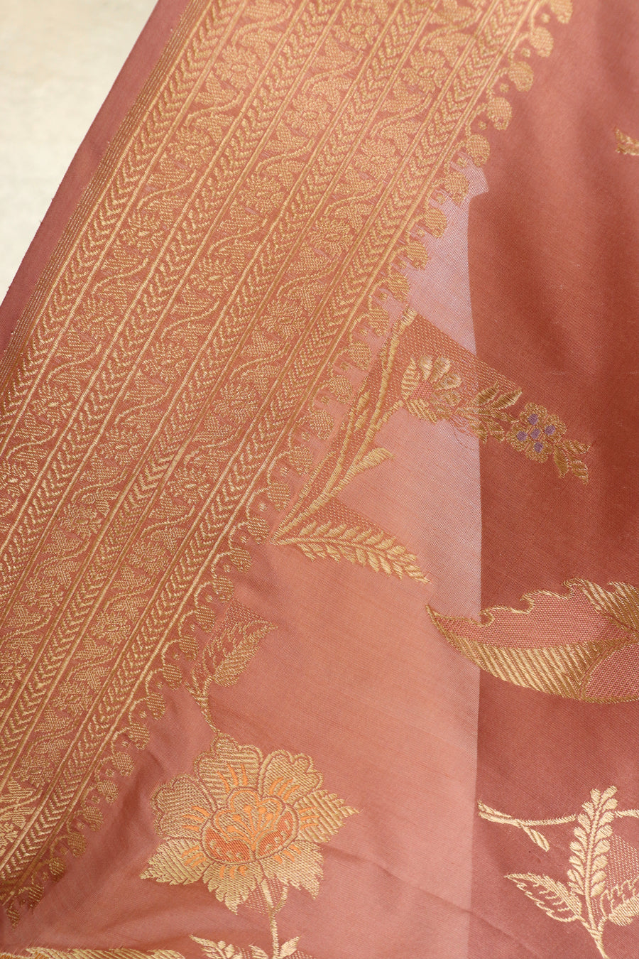 Dusty Rose Kadhua Pure Silk Jangla Handwoven Saree