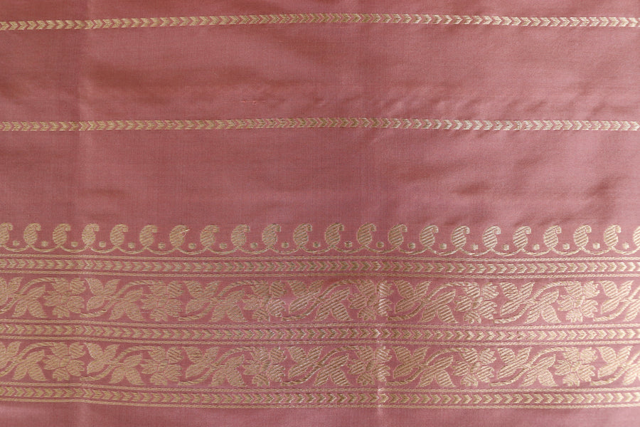 Dusty Rose Kadhua Pure Silk Jangla Handwoven Saree