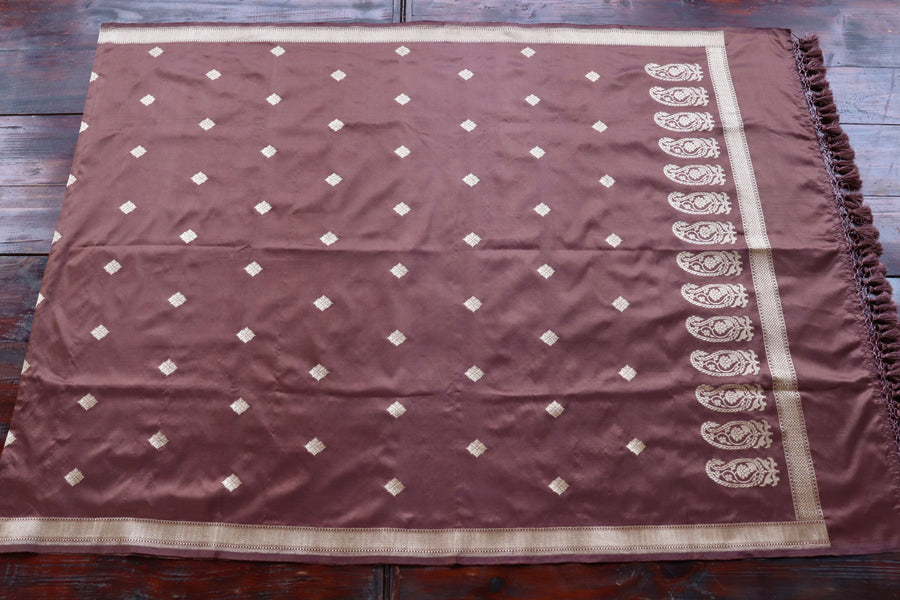 Brown Paisley Buti Handloom Banarasi Silk Dupatta