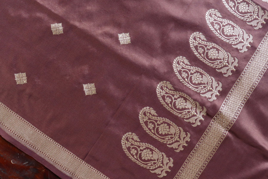 Brown Paisley Buti Handloom Banarasi Silk Dupatta