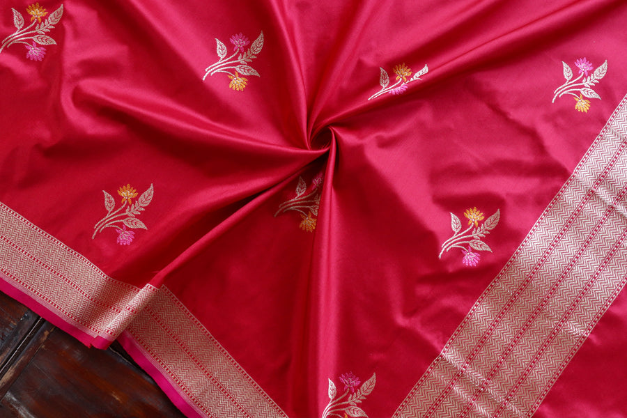 Red Leaf Motif Pure Silk Handloom Banarasi Dupatta