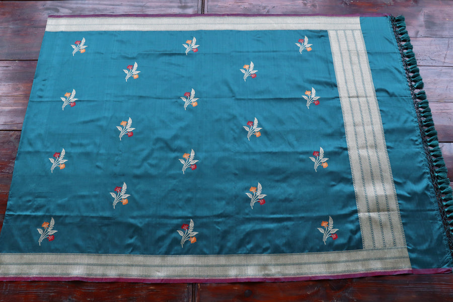 Teal Leaf Motif Pure Silk Handloom Banarasi Dupatta – view 4