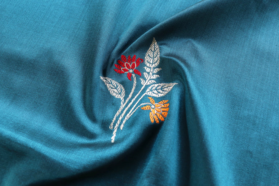 Teal Leaf Motif Pure Silk Handloom Banarasi Dupatta – view 3