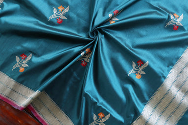 Teal Leaf Motif Pure Silk Handloom Banarasi Dupatta – view 2