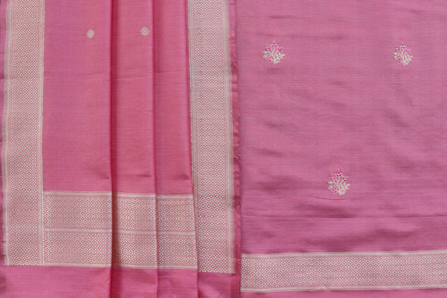 Light Pink Meenakari Buti Banarasi Silk By Cotton Suit Set