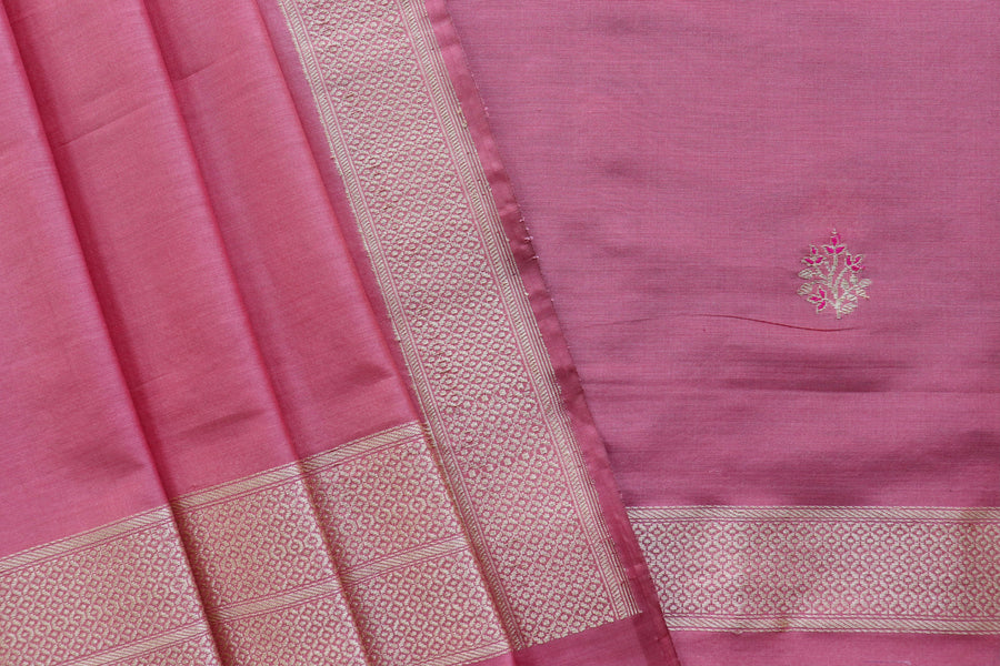 Light Pink Meenakari Buti Banarasi Silk By Cotton Suit Set