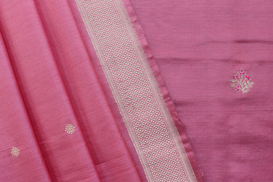 Light Pink Meenakari Buti Banarasi Silk By Cotton Suit Set
