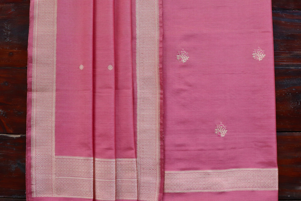 Light Pink Meenakari Buti Banarasi Silk By Cotton Suit Set