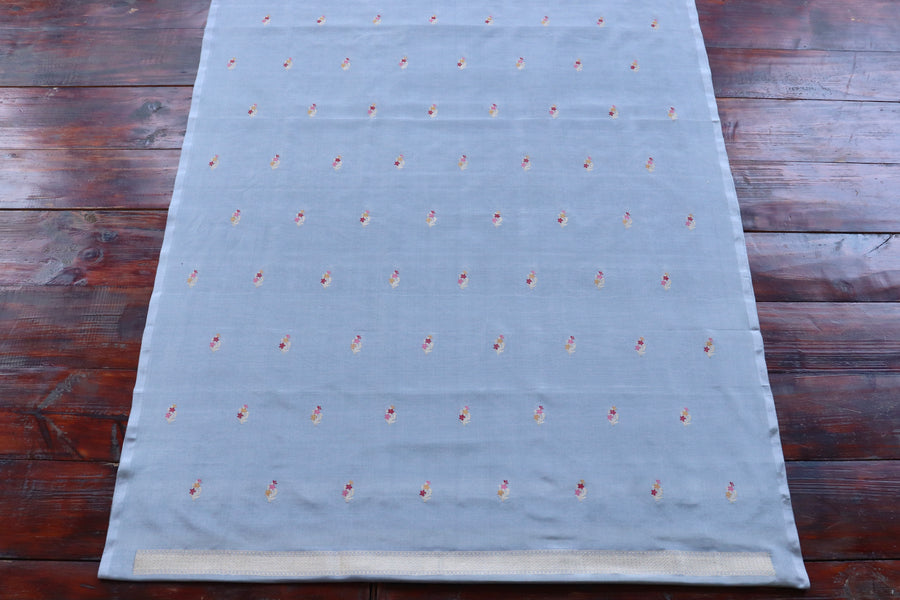 Grey and Pink Green Meenakari Buti Banarasi Silk By Cotton Suit Set – view 4