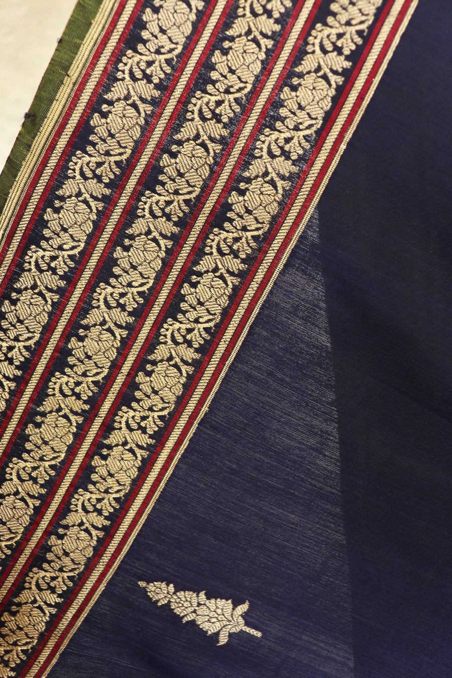 Navy Cypress Buti Motif Pure Silk Handloom Banarasi Saree