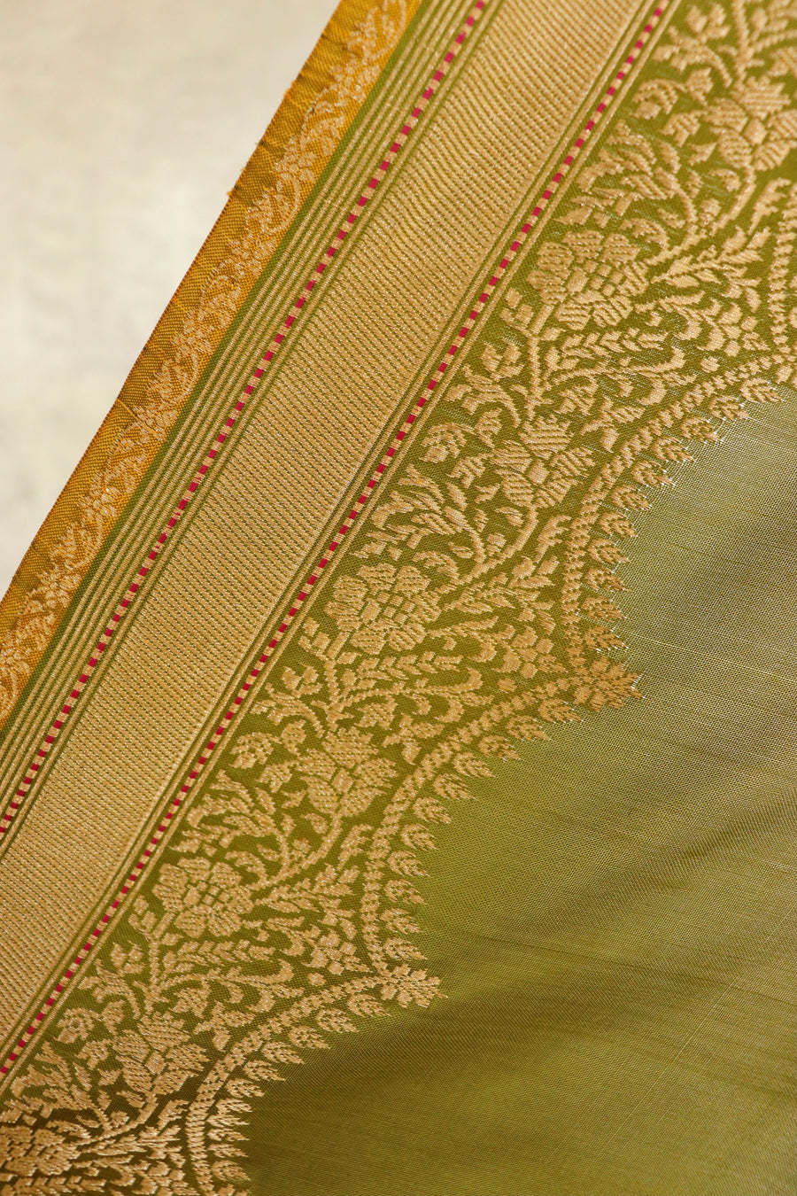 Olive Butterfly Buti Banarasi Katan Silk Handwoven Saree