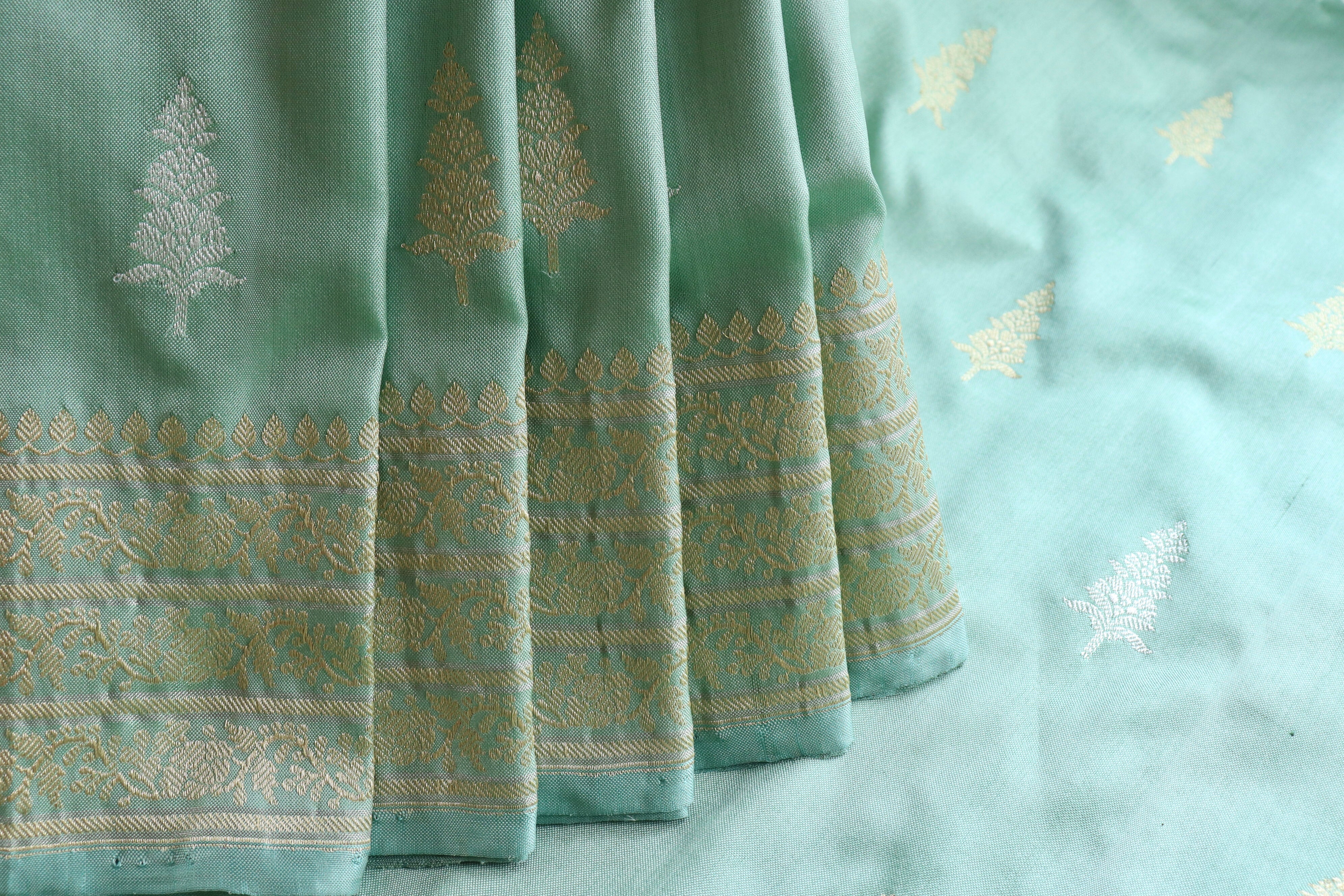 Sea Green Kadhua Motif Pure Silk Handloom Banarasi Saree