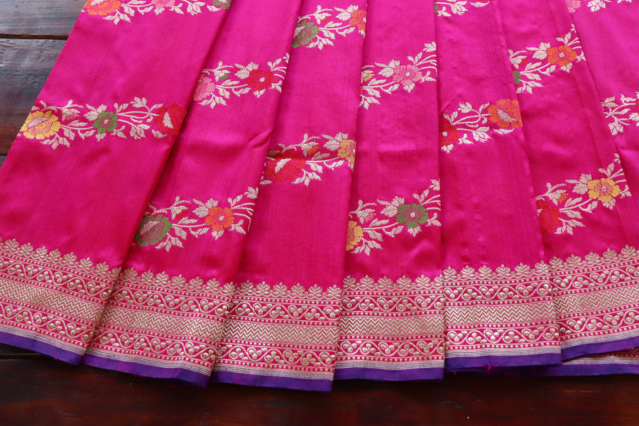 Pink Aada Jangla Pure Silk Banarasi Saree