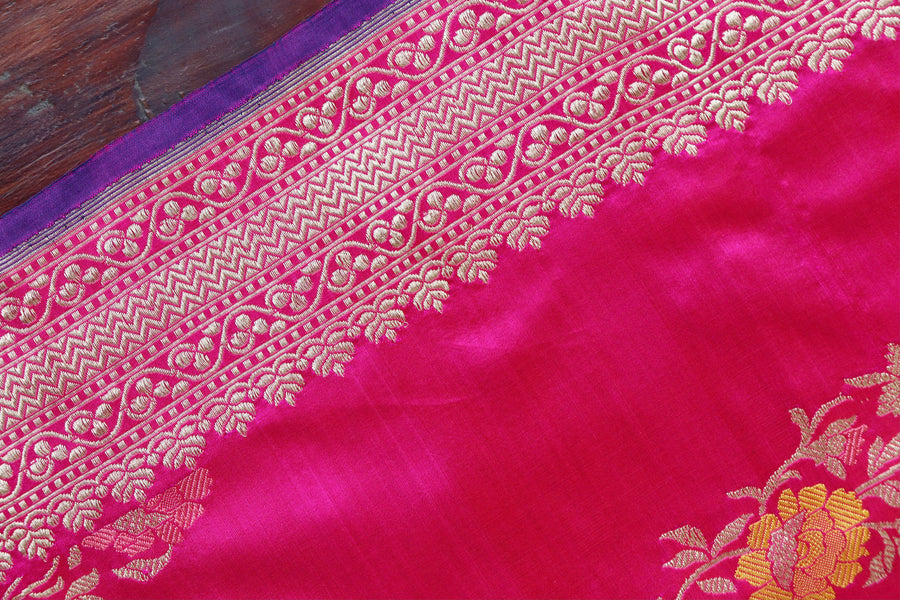 Pink Aada Jangla Pure Silk Banarasi Saree