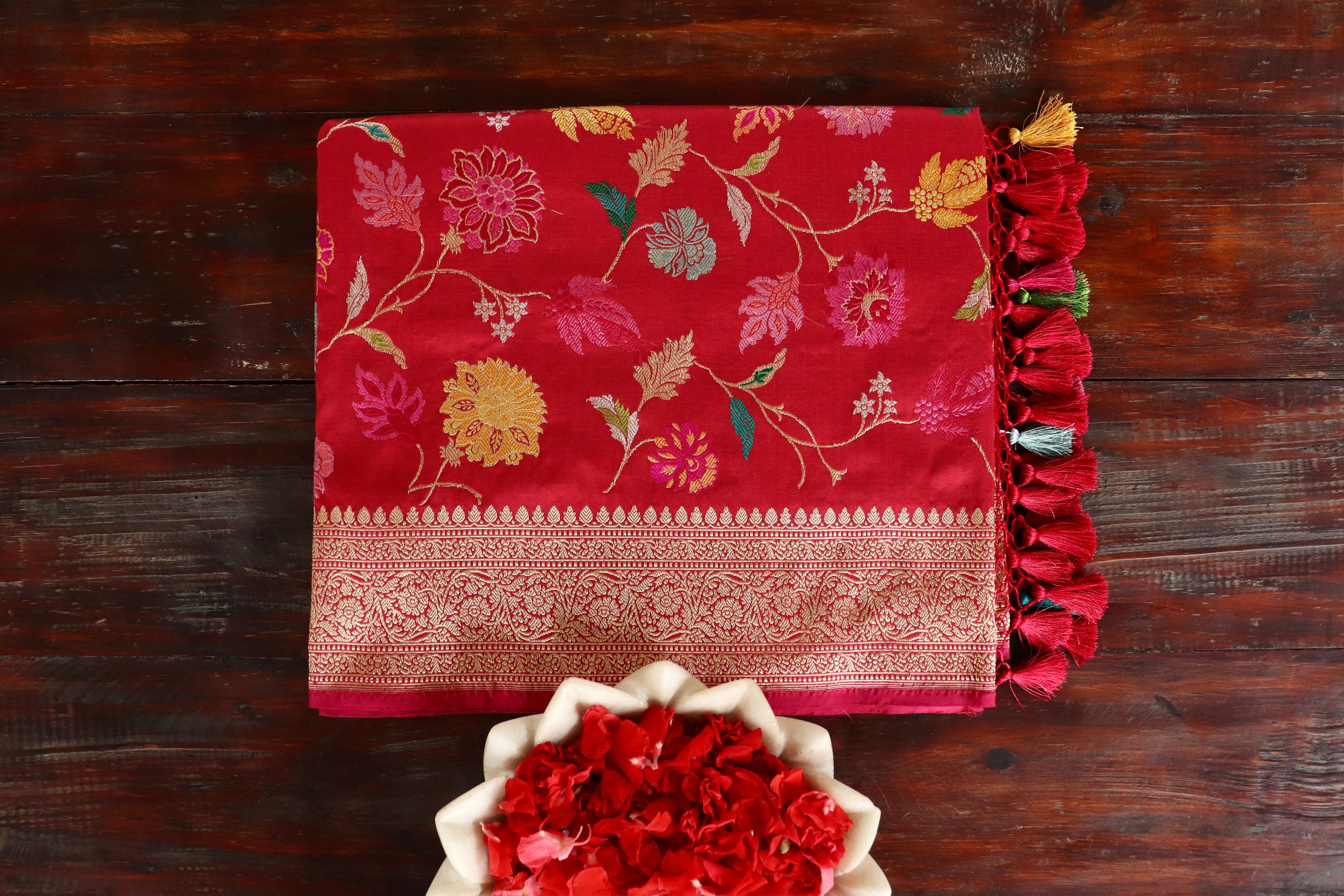 Red Kimkhab Pure Silk Banarasi Handloom Saree
