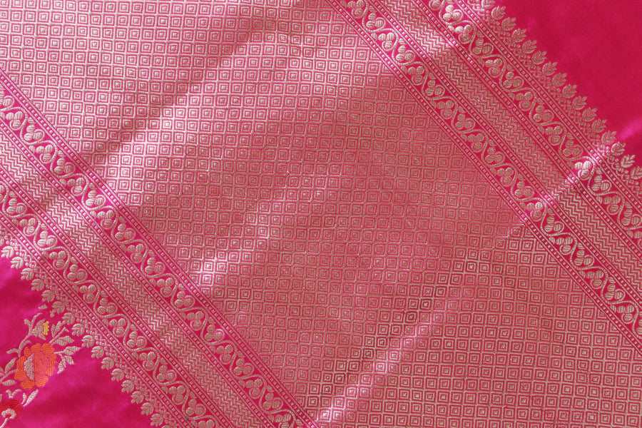 Pink Aada Jangla Pure Silk Banarasi Saree