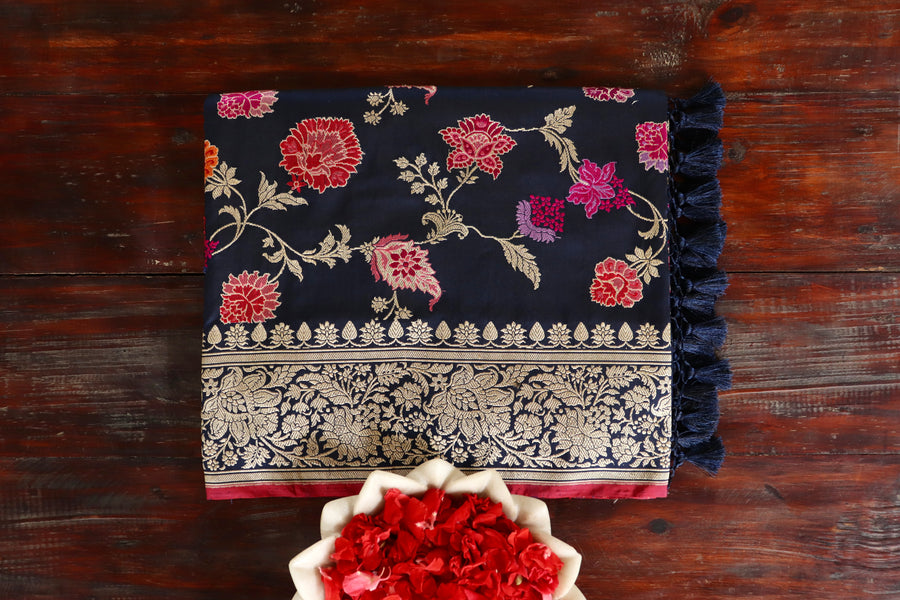 handloom Banarsi saree with kimkhab motifs in pure silk