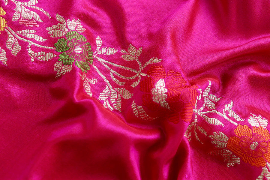 Pink Aada Jangla Pure Silk Banarasi Saree