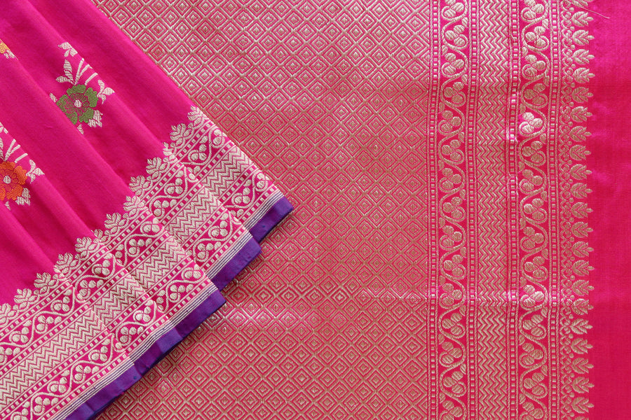 Pink Aada Jangla Pure Silk Banarasi Saree